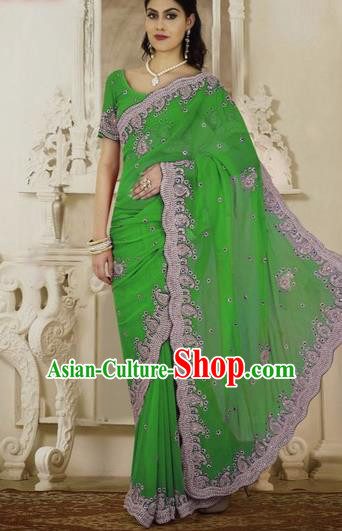 Indian Traditional Bollywood Court Green Sari Dress Asian India Royal Princess Costume for Women