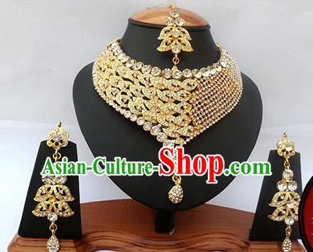 Traditional Indian Jewelry Accessories Bollywood Princess Crystal Necklace Earrings and Eyebrows Pendant for Women