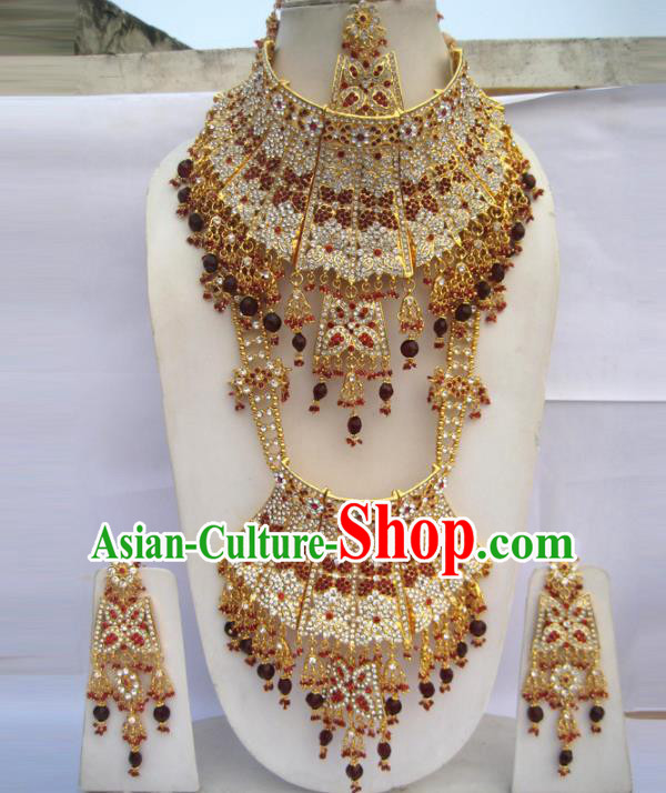 Traditional Indian Jewelry Accessories Bollywood Princess Tassel Necklace Earrings and Hair Clasp for Women