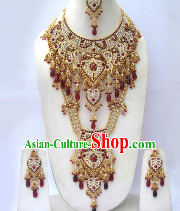 Traditional Indian Wedding Jewelry Accessories Bollywood Necklace Earrings and Hair Clasp for Women