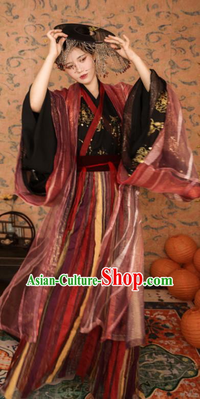 Asian Chinese Traditional Jin Dynasty Imperial Consort Historical Costume Ancient Princess Embroidered Hanfu Dress for Women