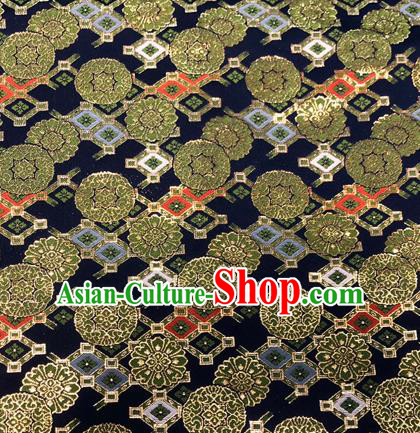 Chinese Traditional Hanfu Silk Fabric Hibiscus Pattern Design Navy Brocade Tang Suit Fabric Material