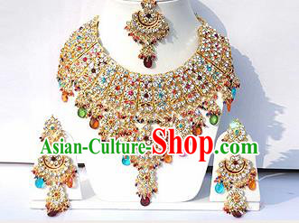Traditional Indian Wedding Accessories Bollywood Princess Colorful Beads Necklace Earrings and Hair Clasp for Women