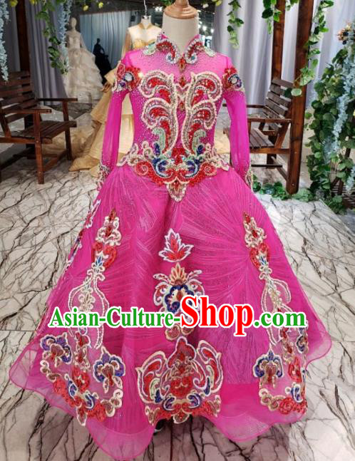 Top Grade Customize Embroidered Rosy Full Dress Court Princess Waltz Dance Costume for Women