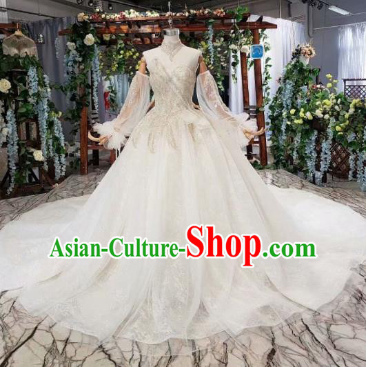 Top Grade Customize Bride White Trailing Full Dress Court Princess Wedding Costume for Women