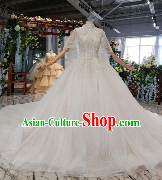 Top Grade Customize Bride Embroidered White Veil Trailing Full Dress Court Princess Wedding Costume for Women