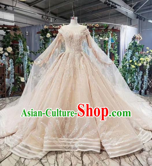 Top Grade Customize Bride Champagne Sequins Trailing Full Dress Court Princess Wedding Costume for Women