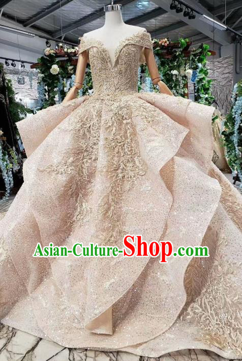 Top Grade Customize Embroidered Pink Trailing Full Dress Court Princess Waltz Dance Costume for Women