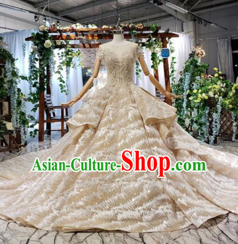 Top Grade Customize Bride Embroidered Beads Trailing Full Dress Court Princess Wedding Costume for Women