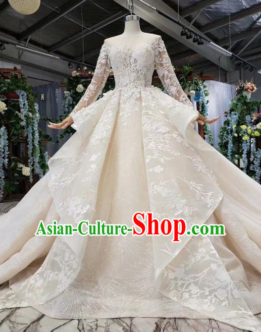 Top Grade Customize Bride Embroidered Veil Trailing Full Dress Court Princess Wedding Costume for Women