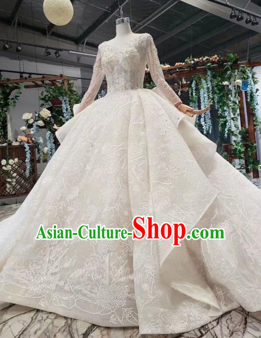 Top Grade Customize Bride Embroidered Sequins Trailing Full Dress Court Princess Wedding Costume for Women