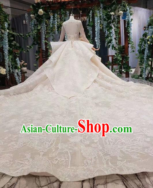 Top Grade Customize Bride Embroidered Sequins Trailing Full Dress Court Princess Wedding Costume for Women