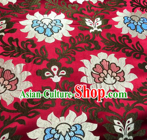 Chinese Traditional Hanfu Silk Fabric Classical Lotus Pattern Design Red Brocade Tang Suit Fabric Material
