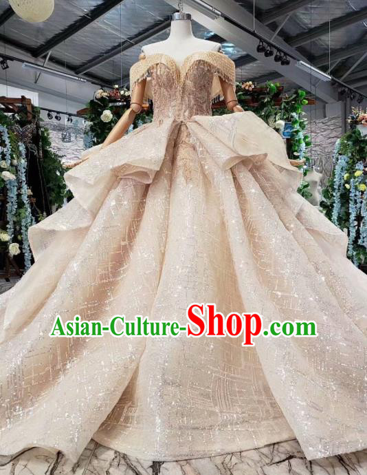 Top Grade Customize Bride Flat Shouders Trailing Full Dress Court Princess Wedding Costume for Women