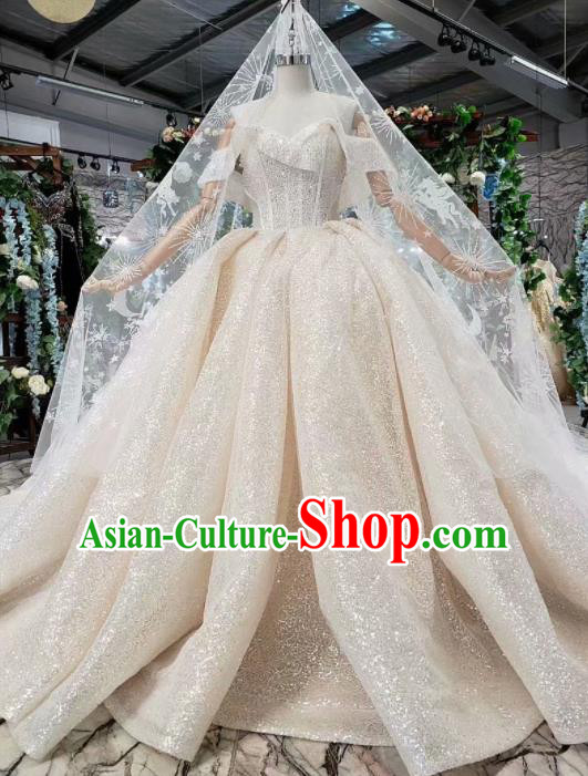 Handmade Customize Bride Paillette Trailing Full Dress Court Princess Wedding Costume for Women