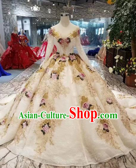 Customize Handmade Princess Embroidered Roses Mullet Dress Wedding Court Bride Costume for Women