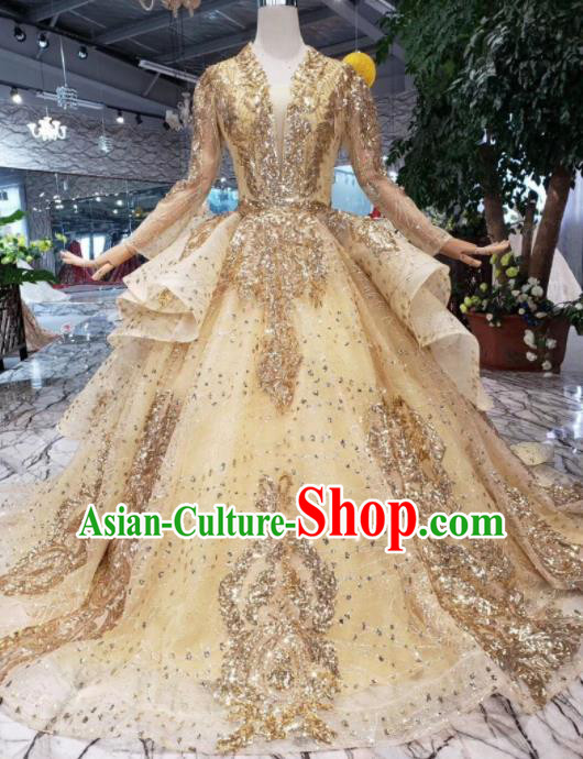 Top Grade Customize Catwalks Yellow Veil Full Dress Court Princess Waltz Dance Costume for Women