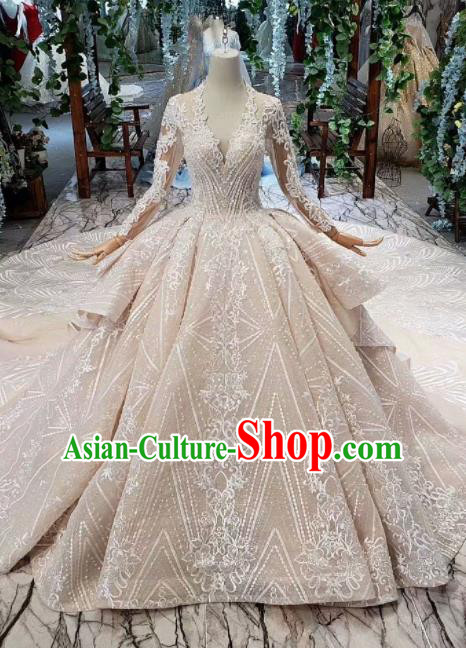 Handmade Customize Embroidered Beads Trailing Wedding Dress Court Princess Bride Costume for Women