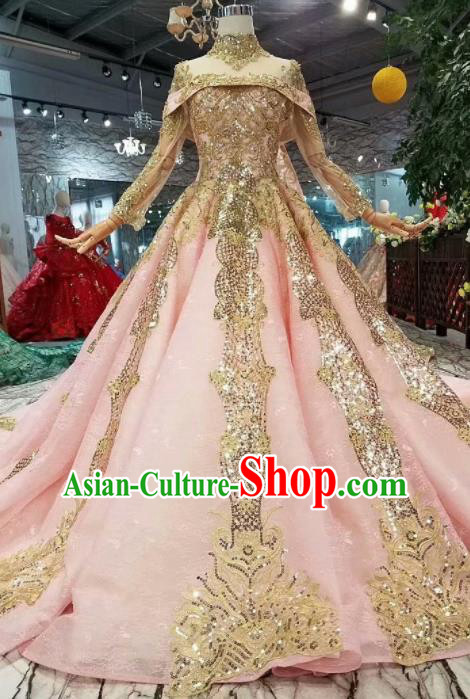 Top Grade Customize Catwalks Pink Trailing Full Dress Court Princess Waltz Dance Costume for Women