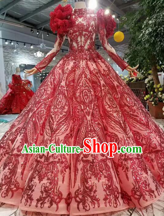 Top Grade Customize Catwalks Wine Red Full Dress Court Princess Waltz Dance Costume for Women