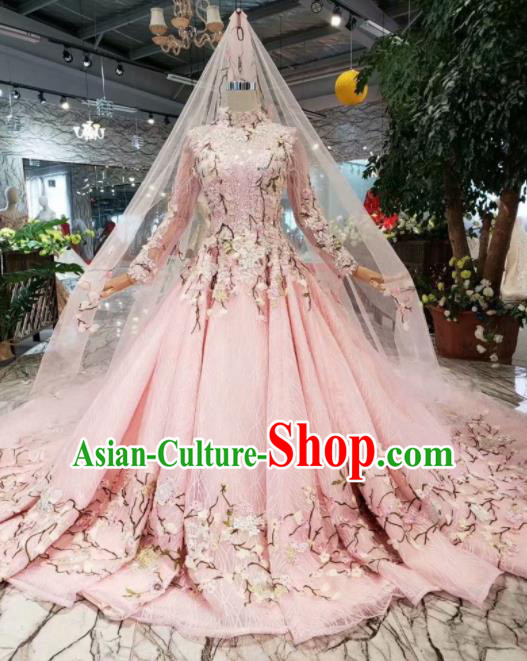 Top Grade Customize Catwalks Embroidered Pink Full Dress Court Princess Waltz Dance Costume for Women