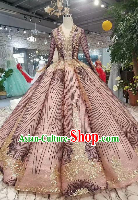 Top Grade Customize Catwalks Embroidered Purple Full Dress Court Princess Waltz Dance Costume for Women