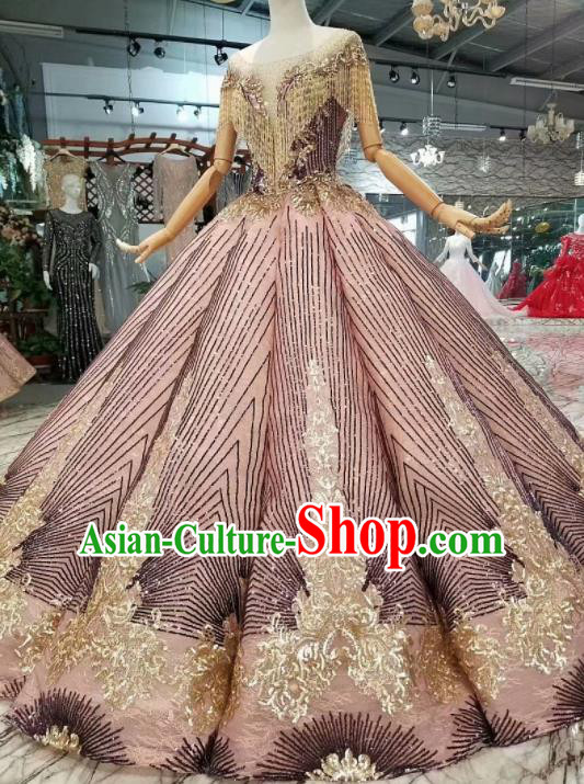 Top Grade Customize Catwalks Embroidered Lilac Full Dress Court Princess Waltz Dance Costume for Women