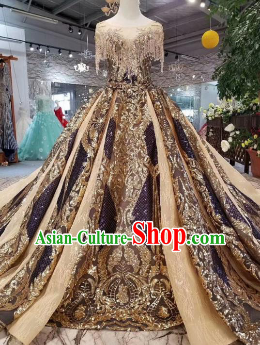 Top Grade Customize Catwalks Embroidered Purple Full Dress Court Princess Waltz Dance Costume for Women