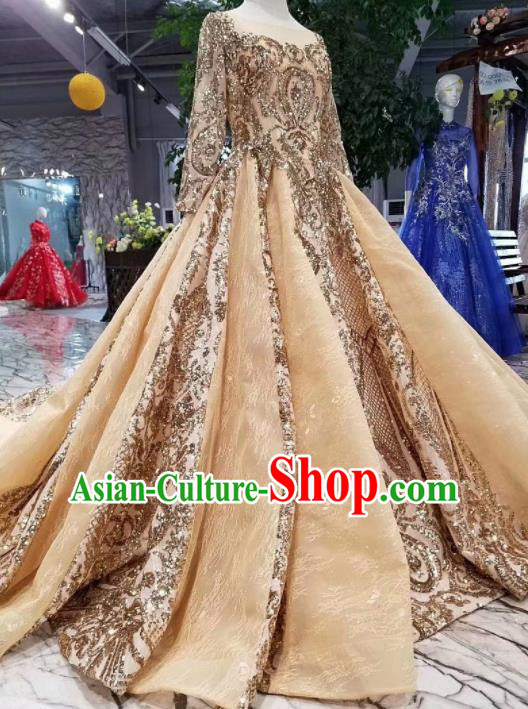 Top Grade Customize Catwalks Golden Trailing Full Dress Court Princess Waltz Dance Costume for Women