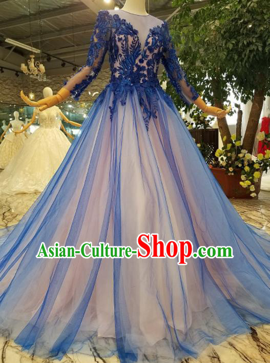 Top Grade Customize Catwalks Royalblue Veil Full Dress Court Princess Waltz Dance Costume for Women