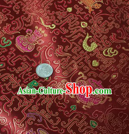 Chinese Traditional Hanfu Silk Fabric Classical Censer Pattern Design Purplish Red Brocade Tang Suit Fabric Material