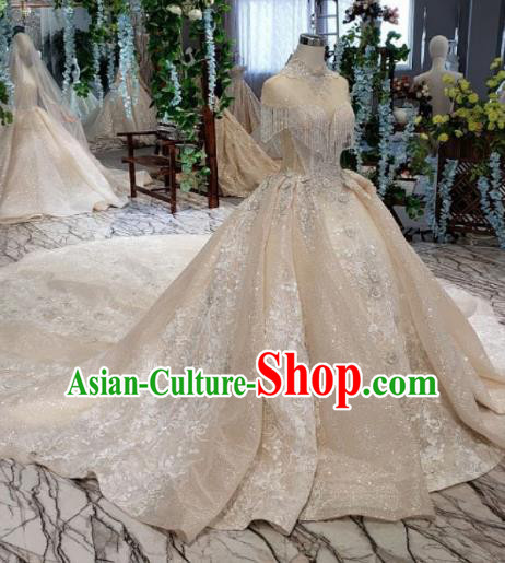 Handmade Customize Princess Beads Tassel Trailing Wedding Dress Court Bride Embroidered Costume for Women
