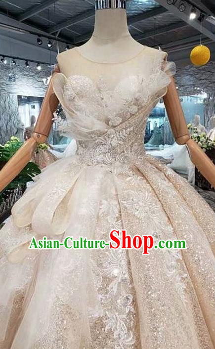 Handmade Customize Princess Shimmer Trailing Wedding Dress Court Bride Embroidered Costume for Women