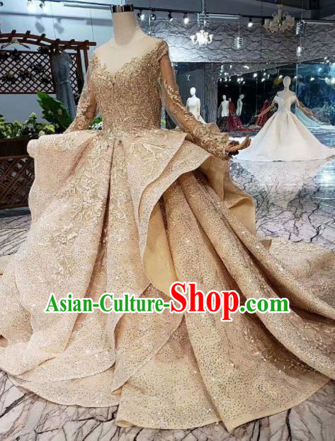 Handmade Customize Princess Champagne Wedding Mullet Dress Court Bride Embroidered Costume for Women