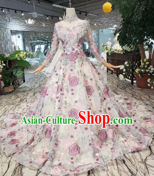 Customize Embroidered Flowers Full Dress Top Grade Court Princess Waltz Dance Costume for Women