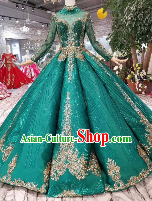 Top Grade Customize Catwalks Green Full Dress Court Princess Waltz Dance Costume for Women