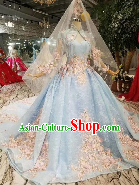 Top Grade Customize Catwalks Light Blue Full Dress Court Princess Waltz Dance Costume for Women