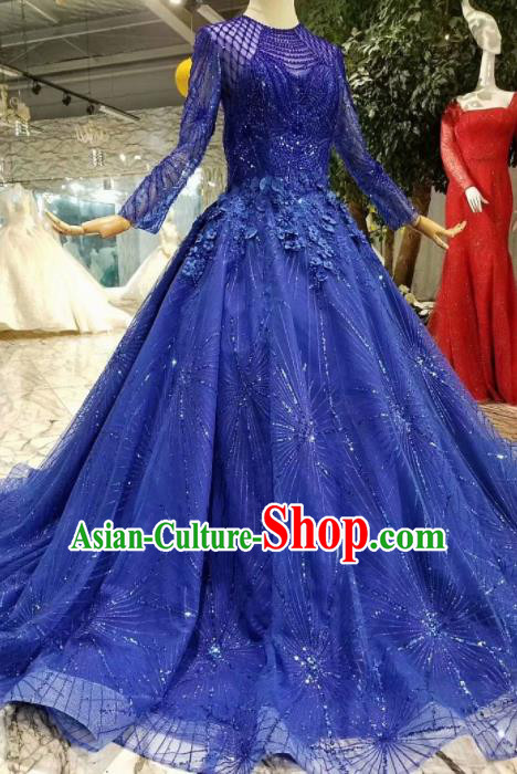 Top Grade Customize Catwalks Royalblue Veil Full Dress Court Princess Waltz Dance Costume for Women