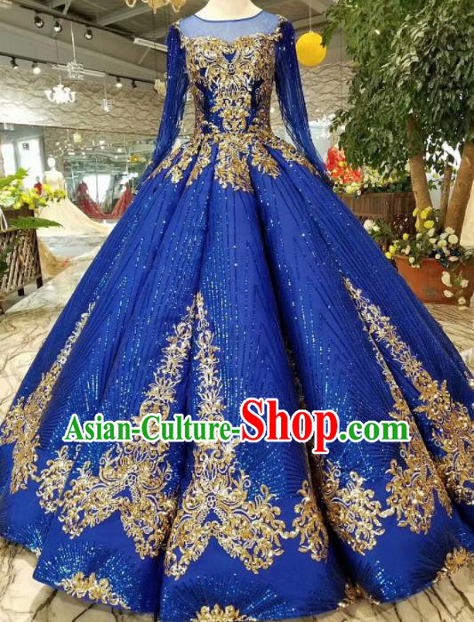 Top Grade Customize Catwalks Royalblue Cocktail Full Dress Court Princess Waltz Dance Costume for Women