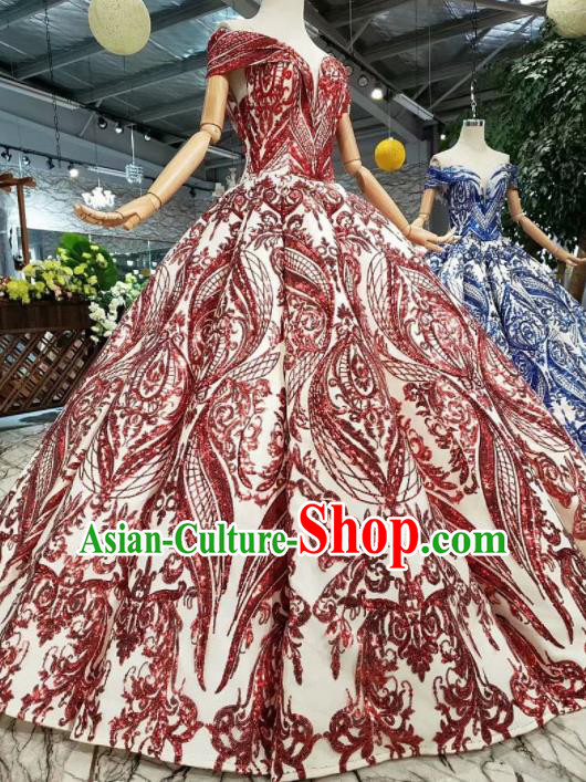 Top Grade Customize Catwalks Red Full Dress Court Princess Waltz Dance Costume for Women