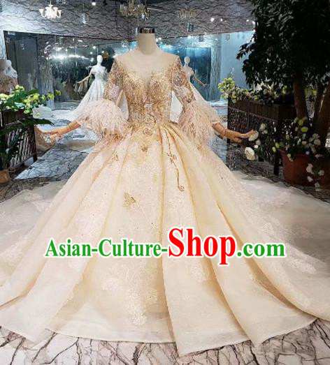 Handmade Customize Wedding Princess Embroidered Champagne Mullet Dress Court Bride Costume for Women