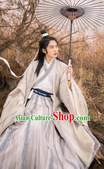 Asian Chinese Jin Dynasty Prince Historical Costume Ancient Swordsman Traditional Hanfu Clothing for Men