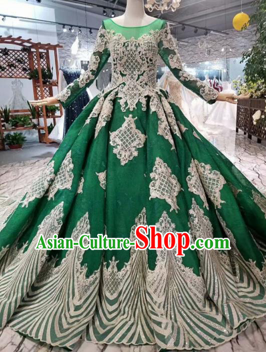 Top Grade Customize Modern Fancywork Deep Green Full Dress Court Princess Waltz Dance Costume for Women