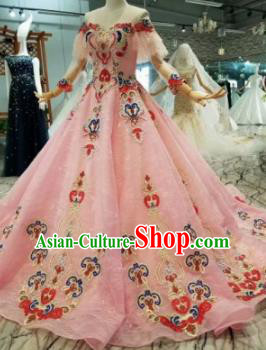 Top Grade Customize Modern Fancywork Pink Trailing Full Dress Court Princess Waltz Dance Costume for Women