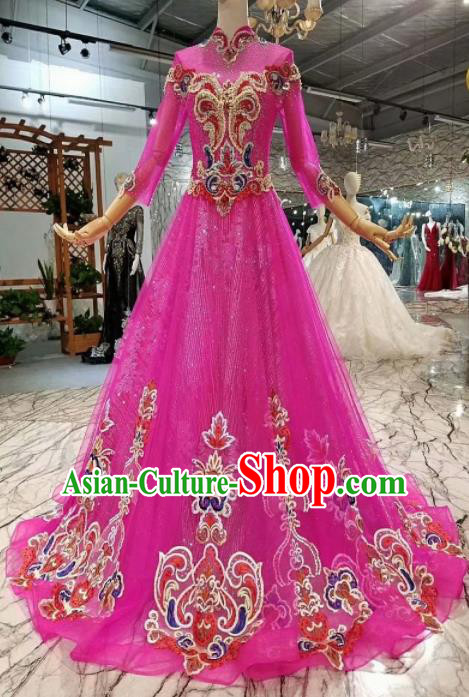 Top Grade Customize Modern Fancywork Rosy Veil Full Dress Court Princess Waltz Dance Costume for Women