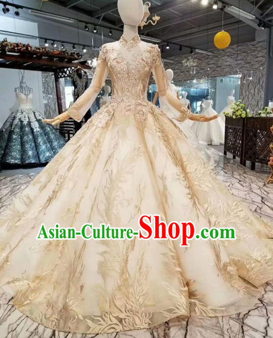 Customize Modern Fancywork Champagne Full Dress Top Grade Waltz Dance Costume for Women