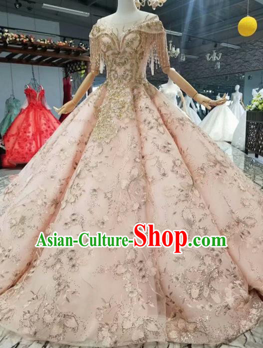 Top Grade Modern Fancywork Pink Full Dress Customize Waltz Dance Costume for Women