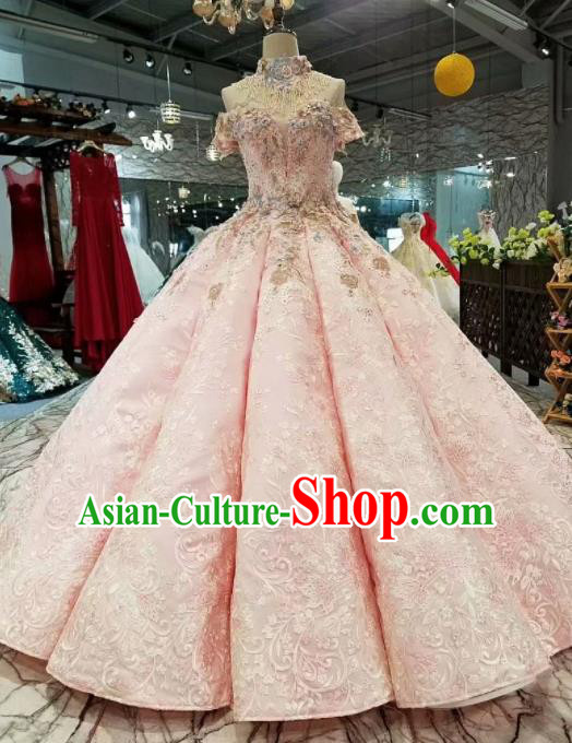 Top Grade Modern Fancywork Court Princess Pink Full Dress Customize Waltz Dance Costume for Women