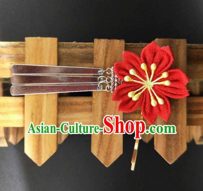 Japanese Traditional Kimono Hair Accessories Japan Geisha Red Sakura Hair Stick for Women