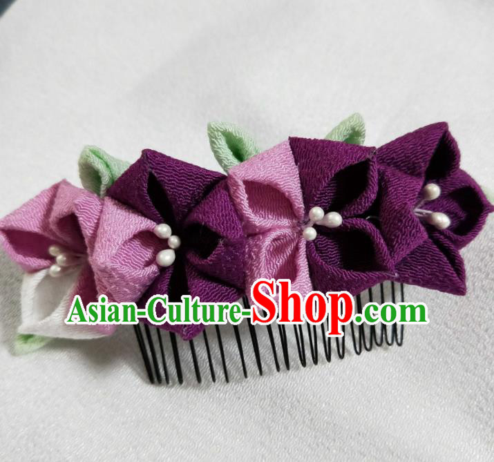 Japanese Traditional Kimono Hair Accessories Japan Geisha Purple Flowers Hair Comb for Women